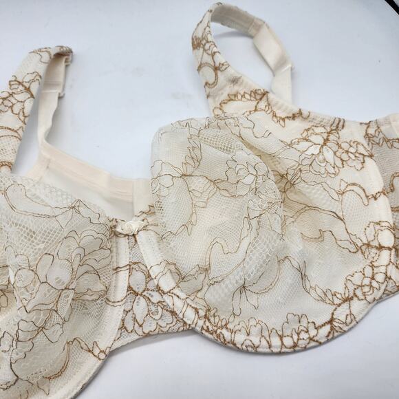 Cacique Ivory Lace Embroidered Balconette Bra Underwire Bow Size 46D - Picture 4 of 7